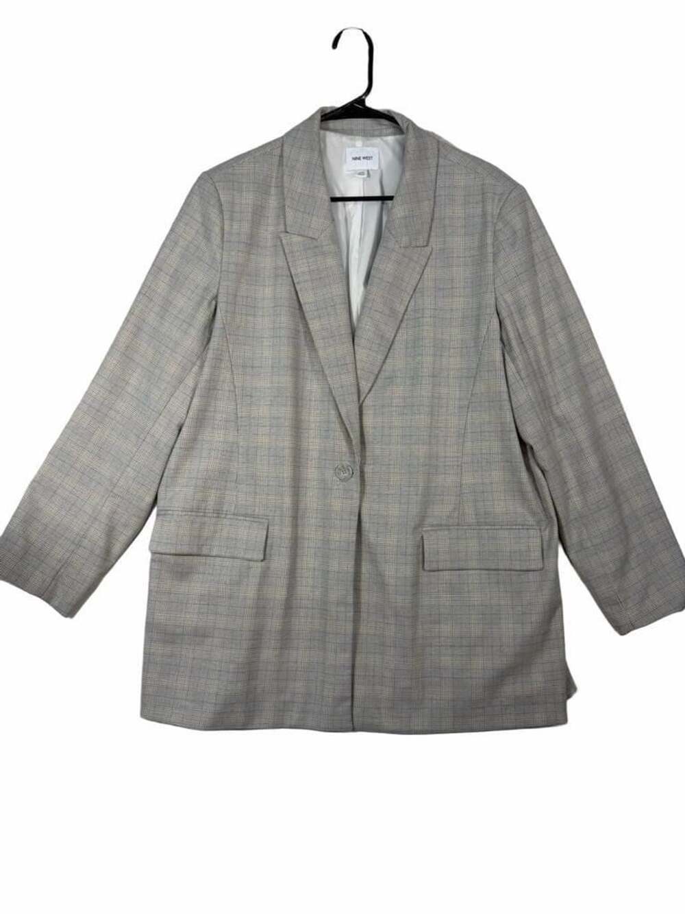 Nine West Plaid Blazer Size 2XL Gray Single Button Longline Jacket